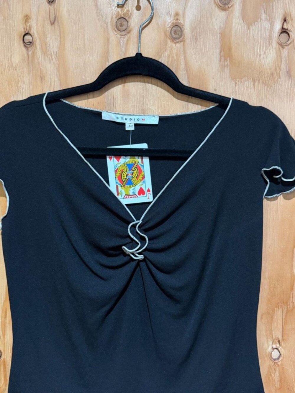 Studio M Black Flutter Sleeve Lettuce-Edge Top S
